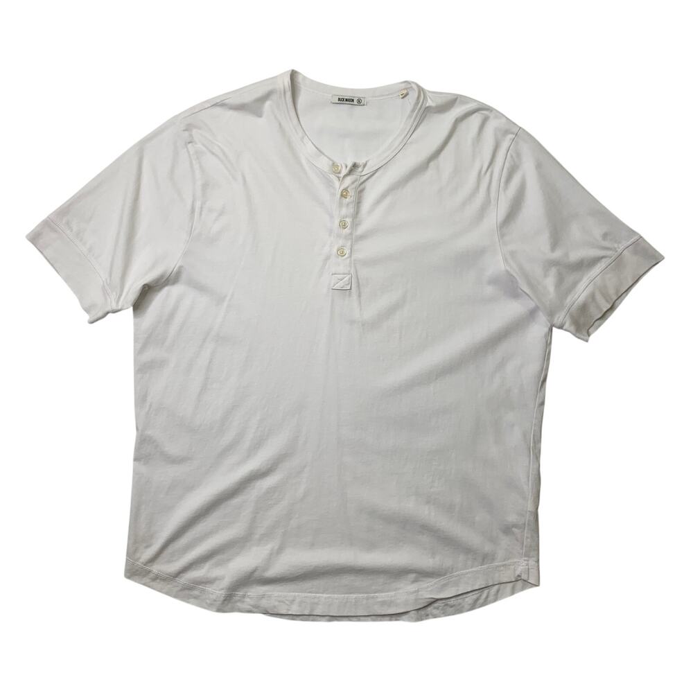 Buck Mason Shirt Mens XL Extra Large White Cotton Henley Curved Hem Short Sleeve